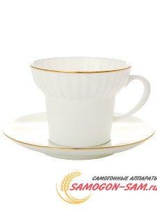 Чайная пара форма Волна рисунок Золотой кантик Императорский фарфоровый завод фото 1 — Samogon-sam.ru